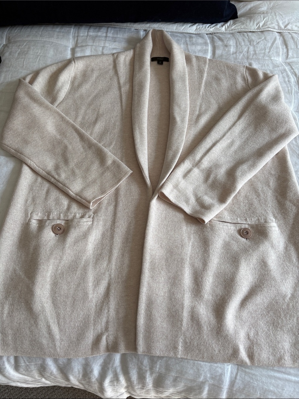 J. Crew Beige Shawl-Collar Open Front Coatigan